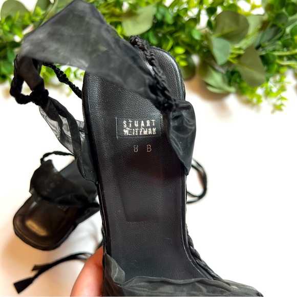 Stuart Weitzman Black Espadrilles Wedge Square Tow Lace Up Sandals - Picture 3 of 8